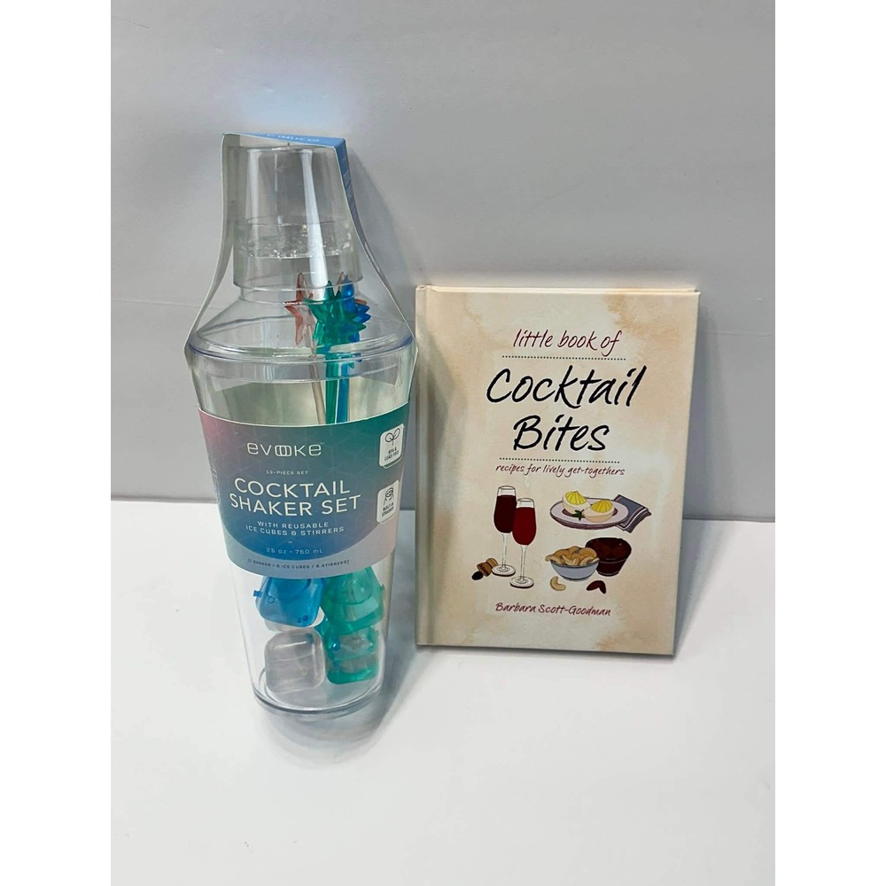 Cocktail Shaker Set‎ w Reusable Ice Cubes & Cocktail Recipe Book Gift Bundle